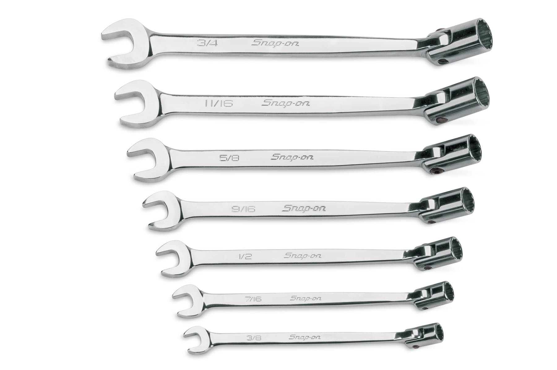 7 pc 12-Point SAE Flank Drive® Flex-Head/Open-End Combination Wrench Set (3/8-3/4 7 pc 12-Point SAE Flank Drive® Flex-Head/Open-End Combination Wrench Set (3/8-3/4